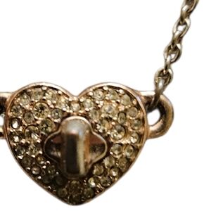 Coach Heart Charm Rhinestone Necklace 18 Inch Silver Tone Signed Y2K stamped